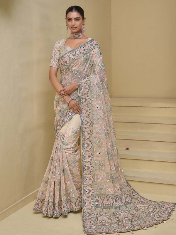 Light Peach Pure Banarasi Tuscany Saree